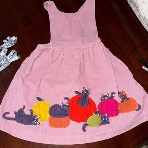 Mini Boden Light Pink Corduroy Dress with Cat and Pumpkin Design